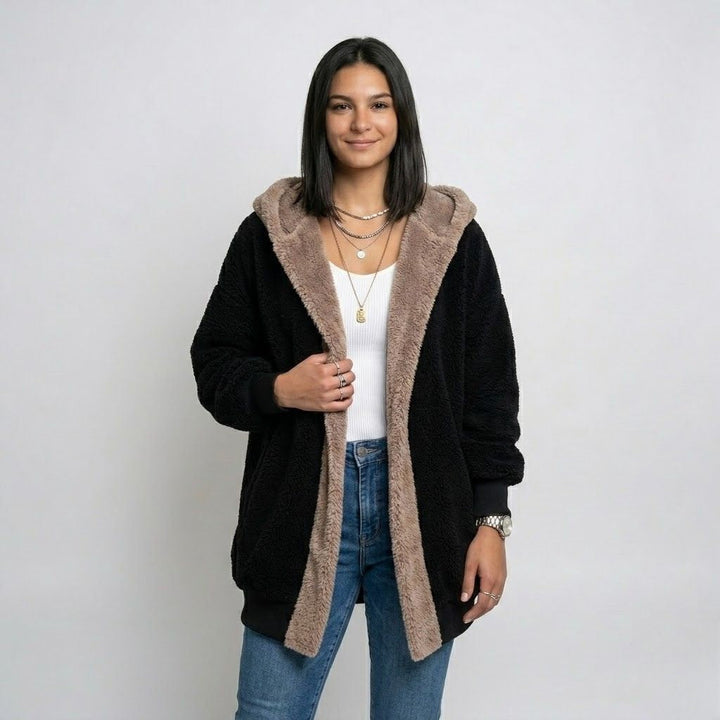 Cozy Hooded Knitted Jacket in a Polyester-Cotton Blend