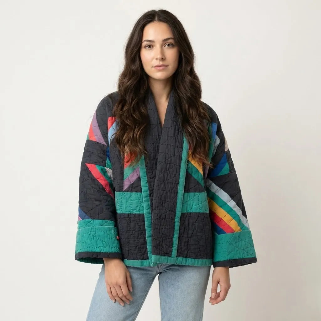 Geometric Pattern Straight-Cut Quilted Jacket