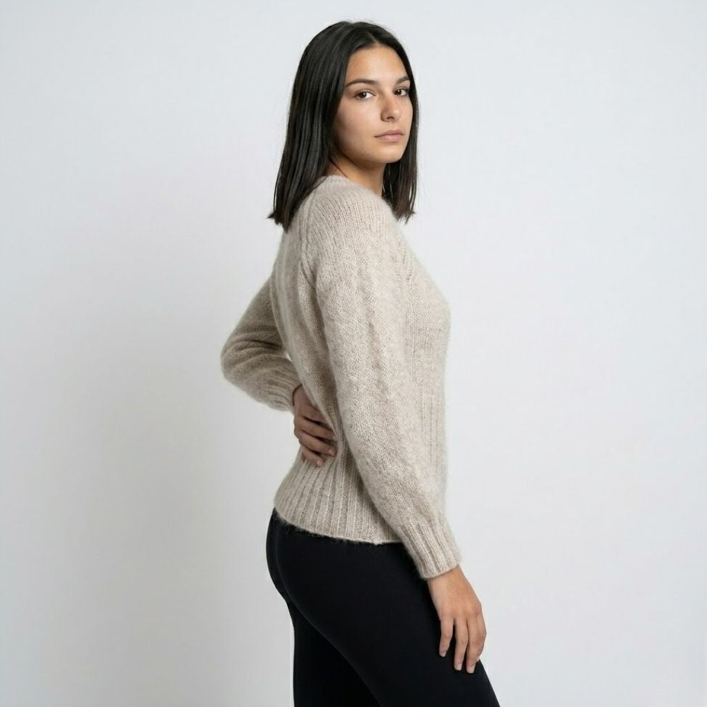 Textured Knit Sweater Crafted from Acrylic-Polyester Blend