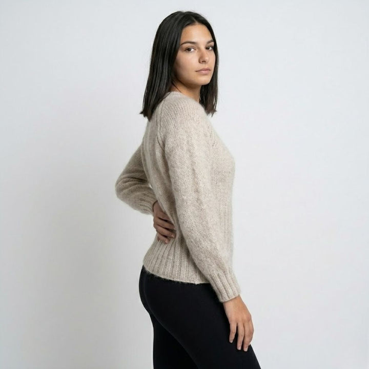 Textured Knit Sweater Crafted from Acrylic-Polyester Blend