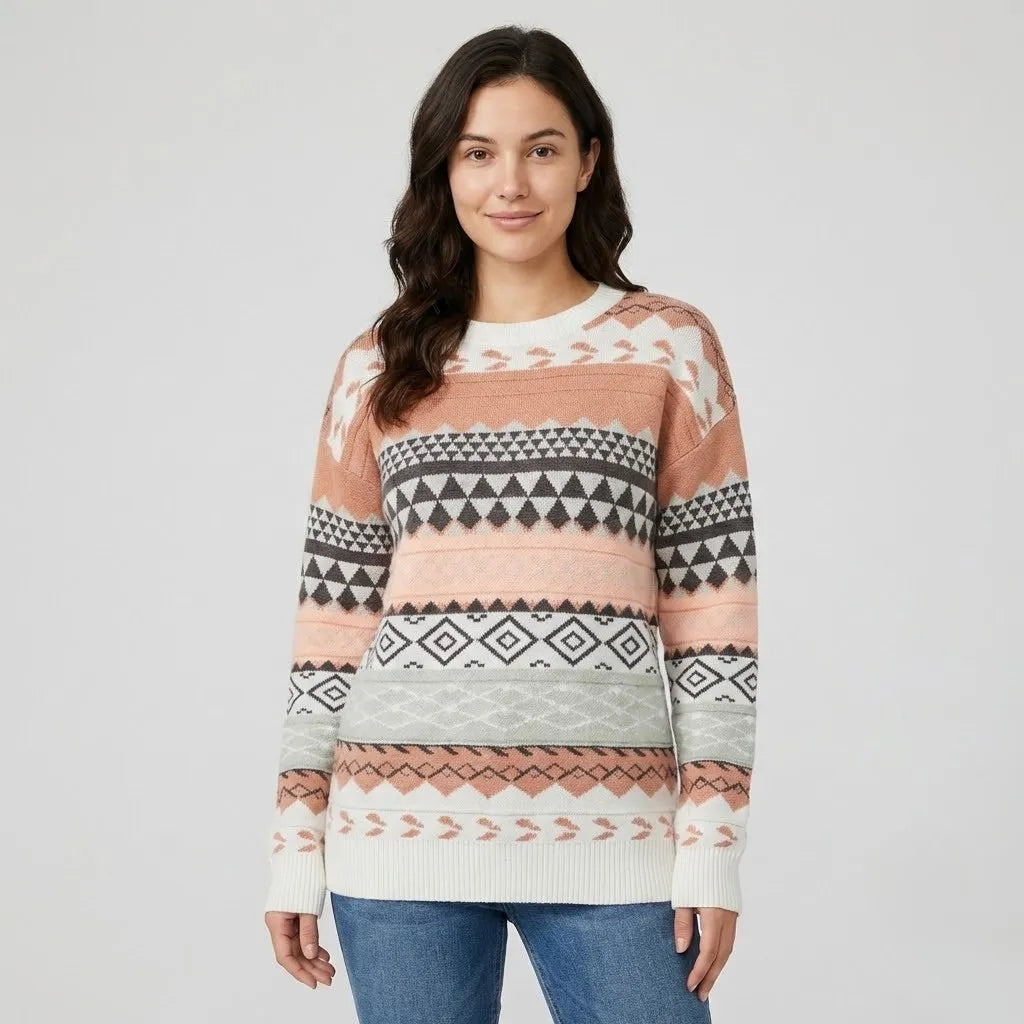 Straight Cut Knitted Sweater with Ethnic Design