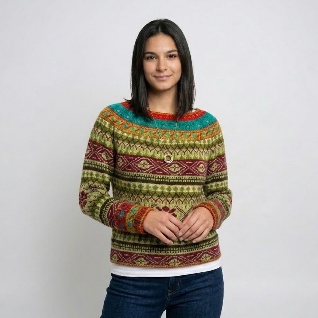Ethnic Pattern Knitted Sweater in Acrylic-Polyester Blend