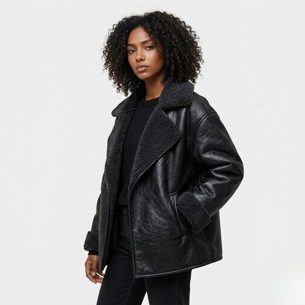 Tailored Aviator Jacket with Oversized Collar