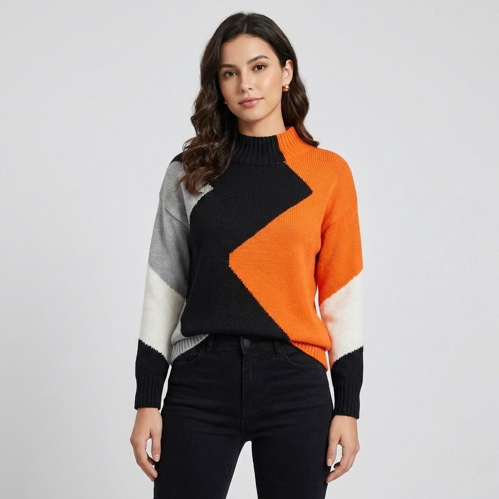Cozy Geometric Pattern Knitted Sweater for Ultimate Comfort