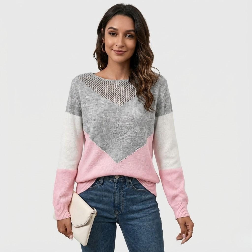 Geometric Pattern V-Neck Sweater with Straight Cut and Soft Knit