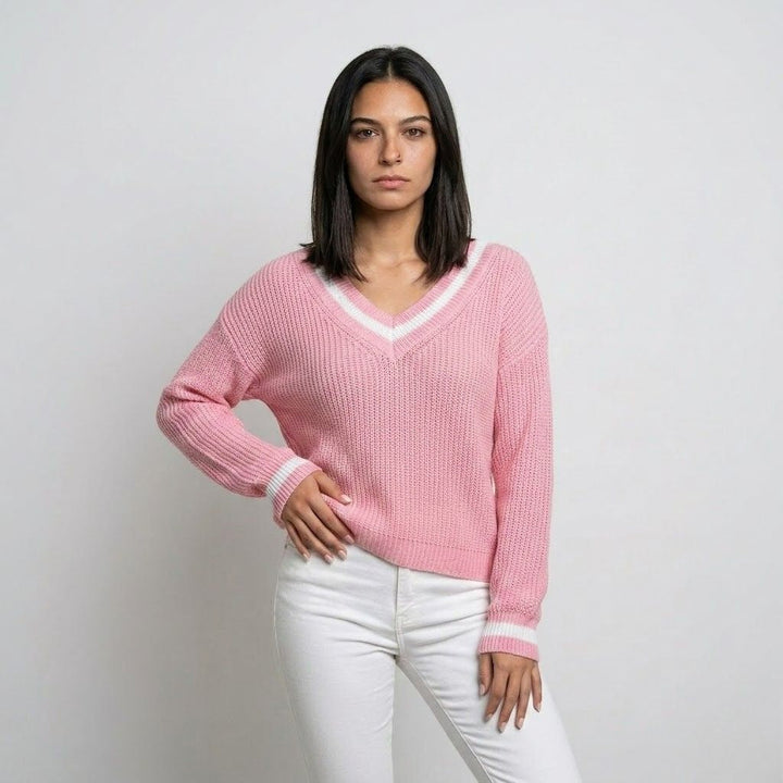 Casual V-Neck Knitted Sweater for Daily Comfort