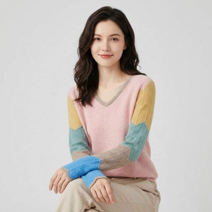 Cozy Loose-Fit Knit Sweater with Vibrant Geometric Design