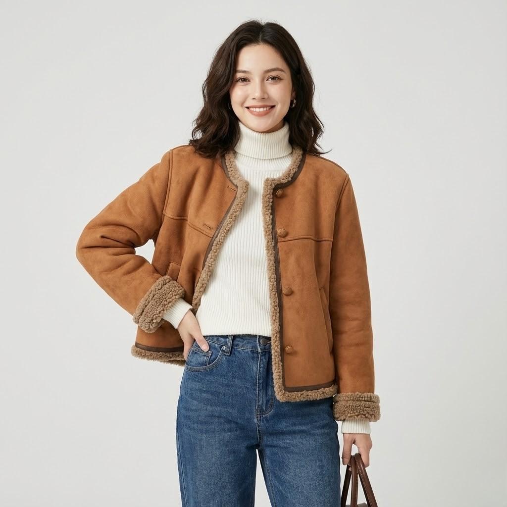 Suede-Look Quilted Jacket with Straight Cut