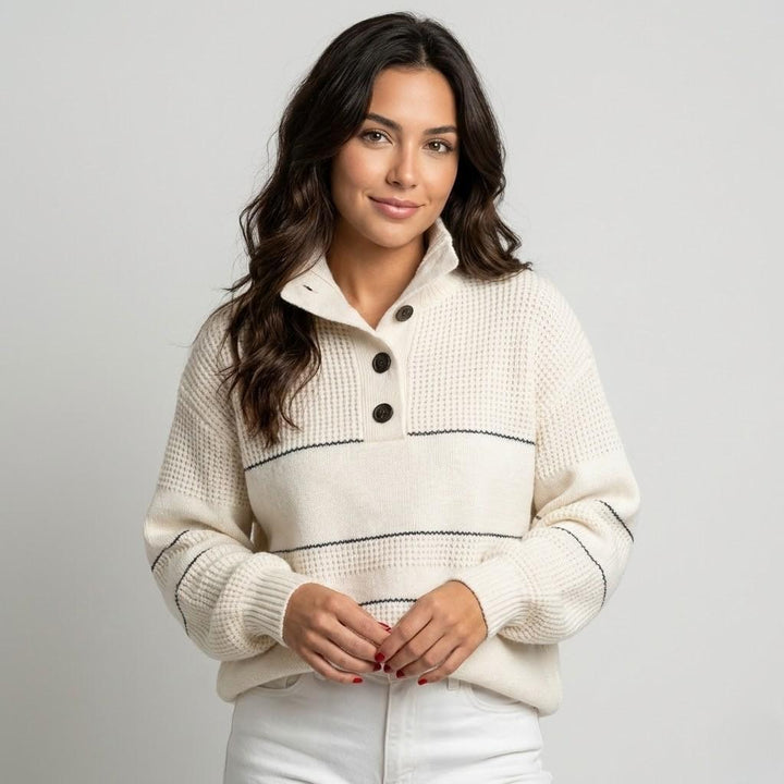 Roll Neck Knitted Sweater with Decorative Buttons