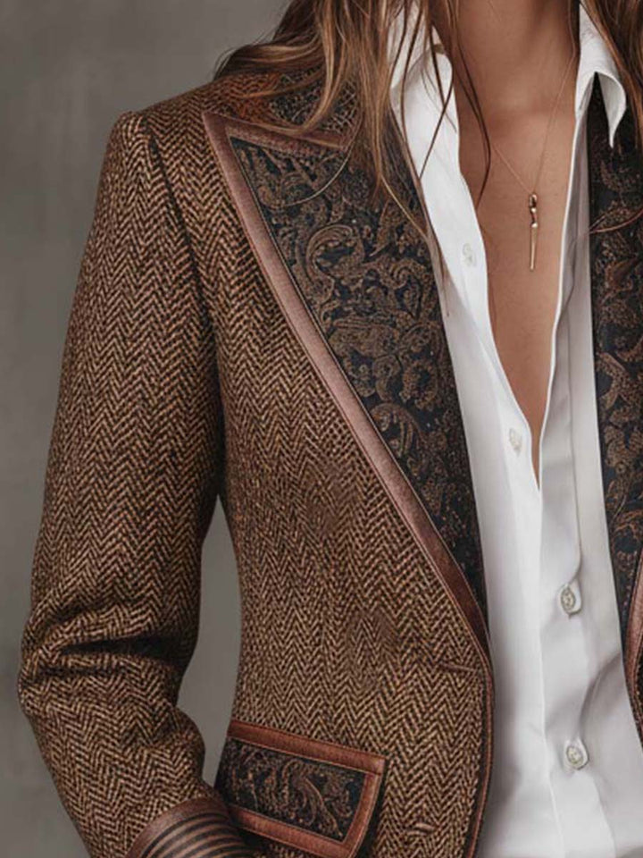 Hollis Chevron Patterned Blazer with Panel Detail