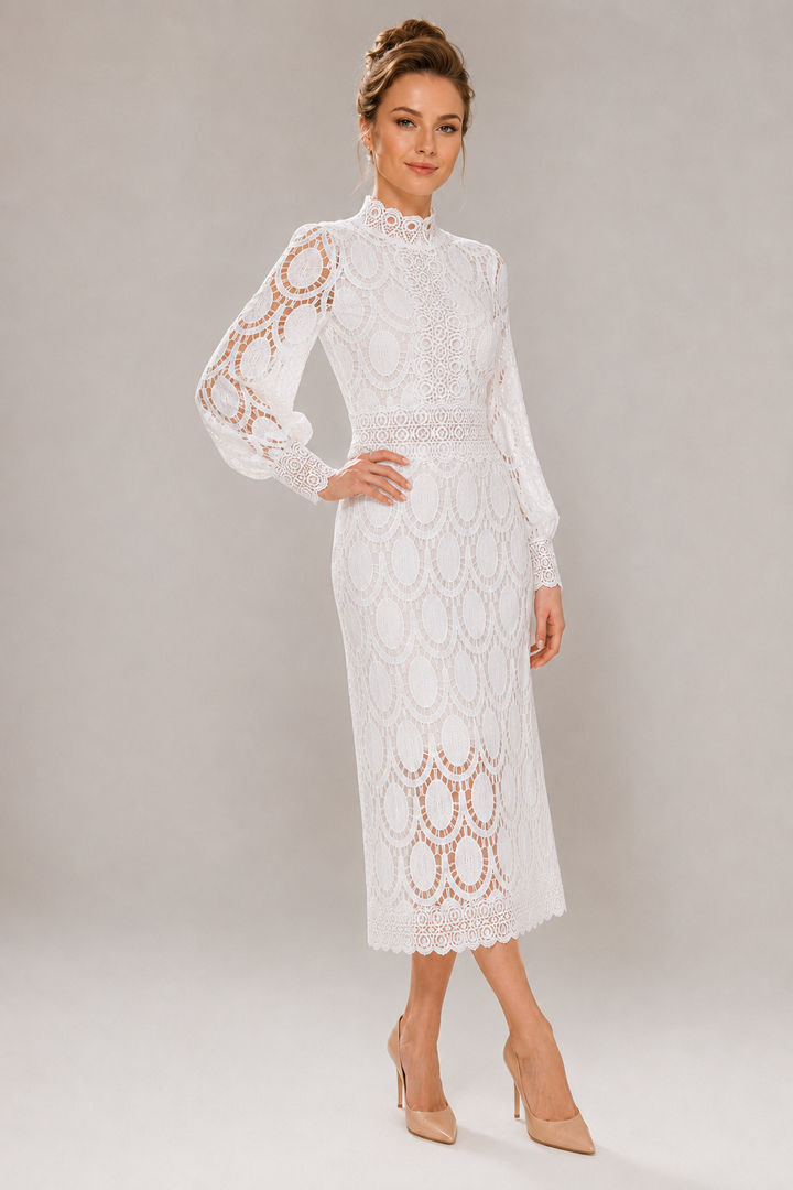 Emika | Elegant Maxi Dress with Stand-Up Collar