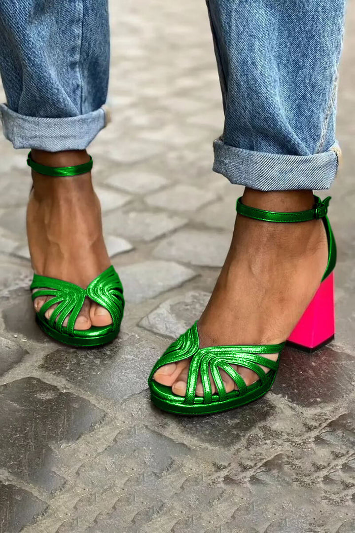 Eva - Glossy Peep Toe Heels