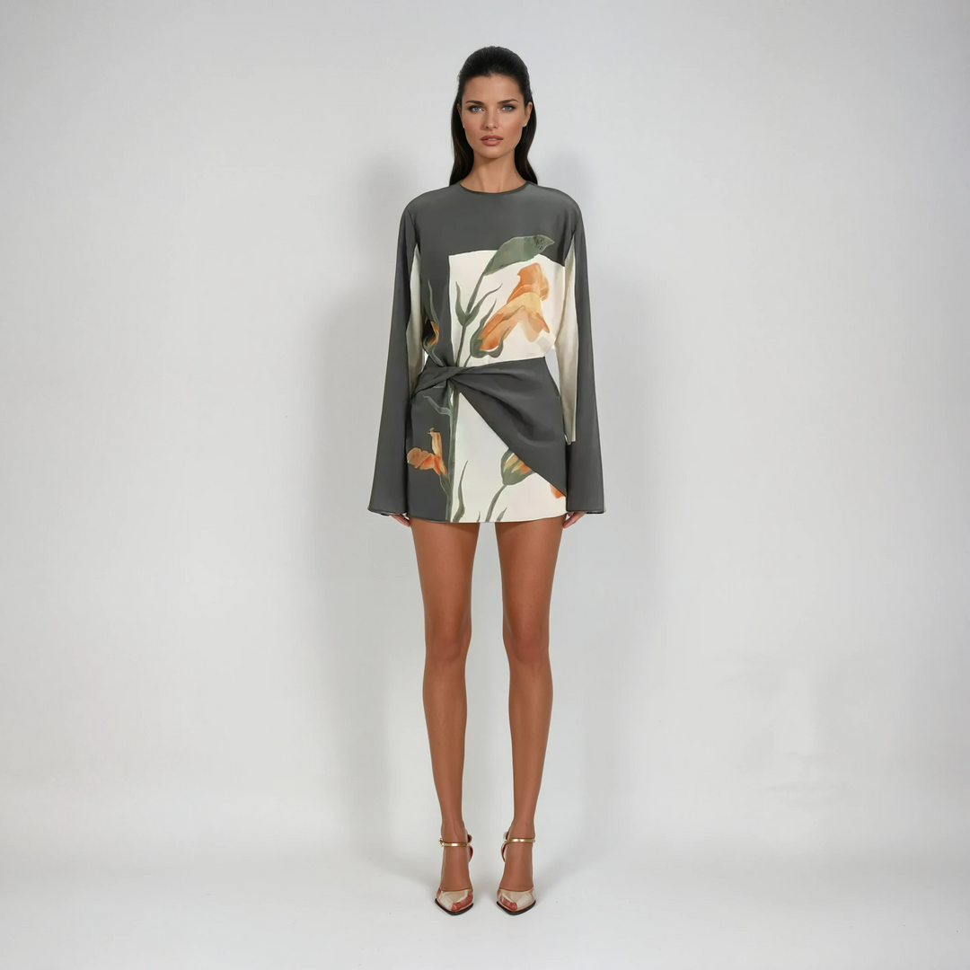 Constance Mini Dress with Flowers and Twist Design