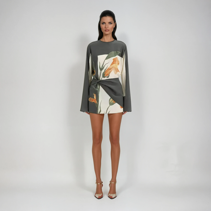 Constance Mini Dress with Flowers and Twist Design