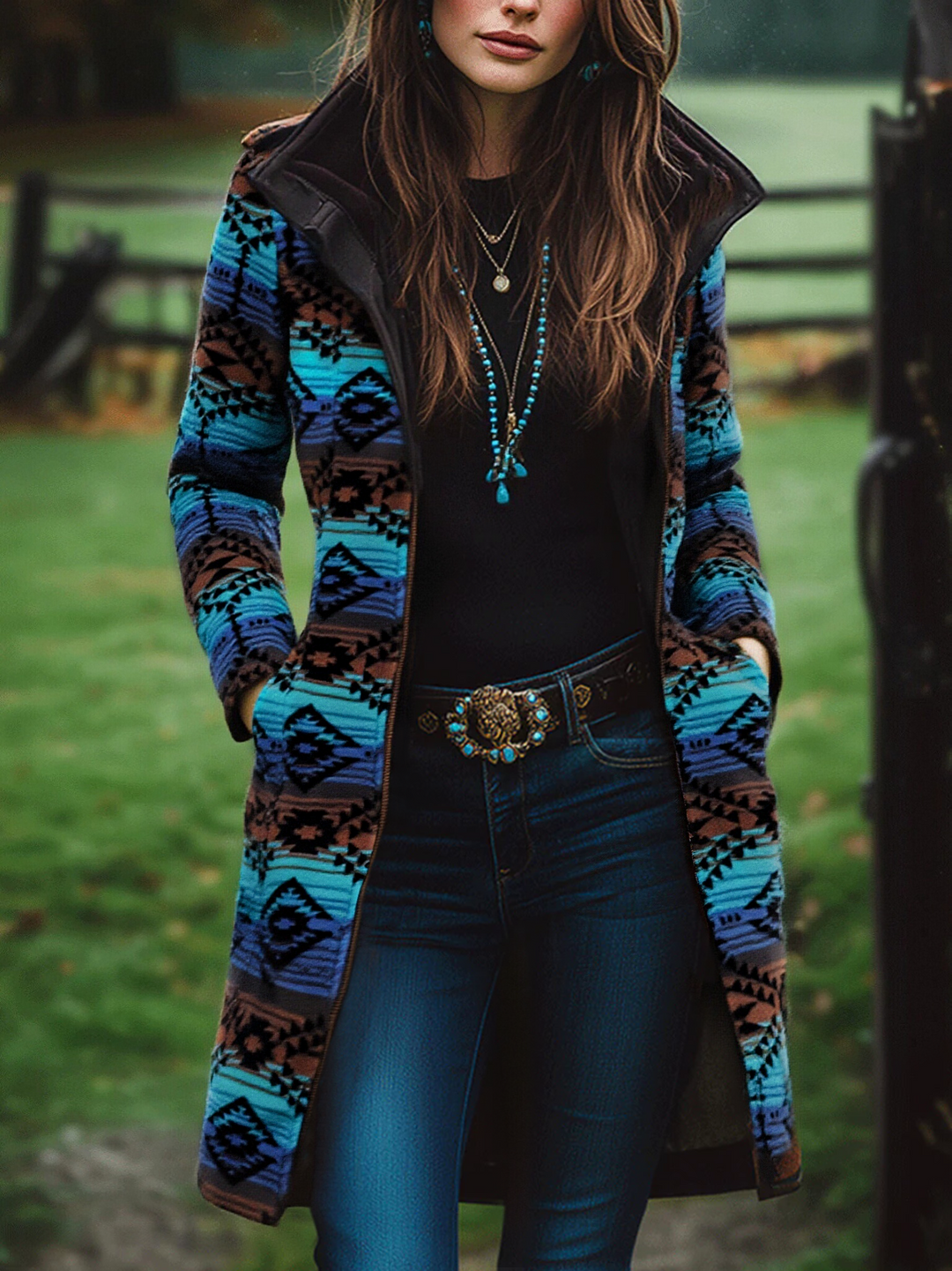 Vintage-Inspired Bohemian Wool Coat with Tribal Patterns