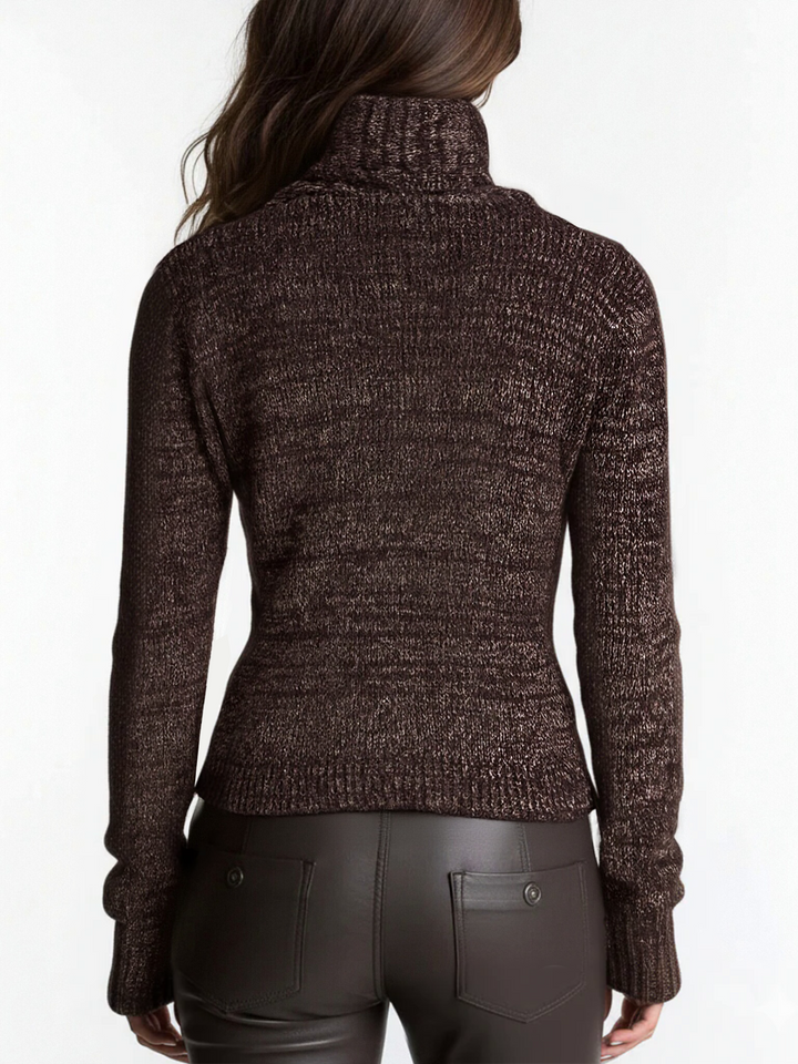 Ribbed Brown Asymmetrical Zip Jacket
