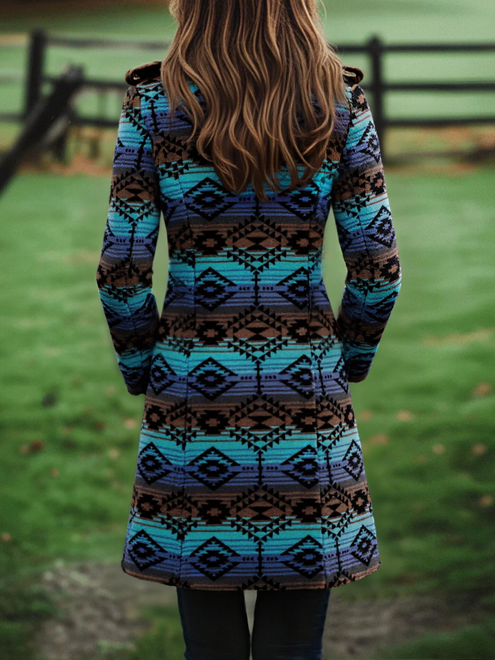 Vintage-Inspired Bohemian Wool Coat with Tribal Patterns