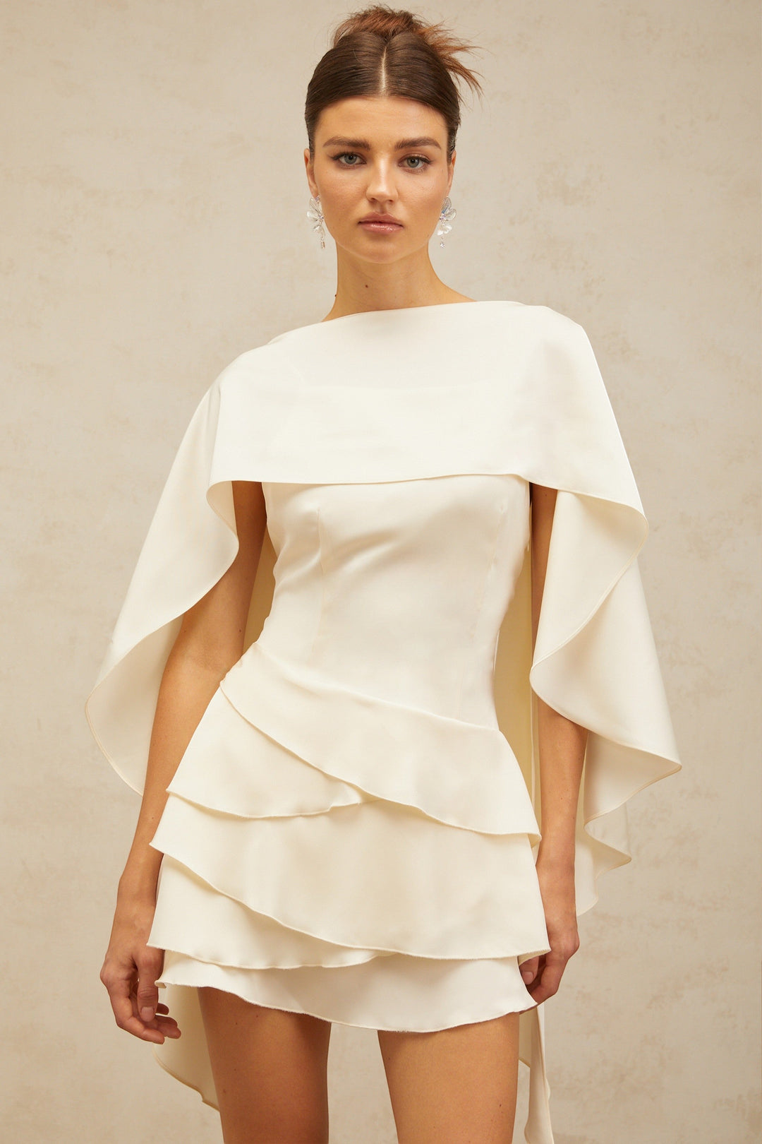 Mini Satin Dress with Lace Layers and Salon Details