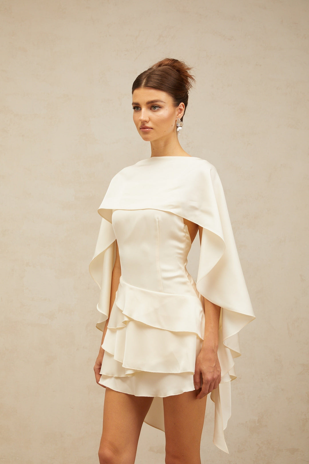 Mini Satin Dress with Lace Layers and Salon Details