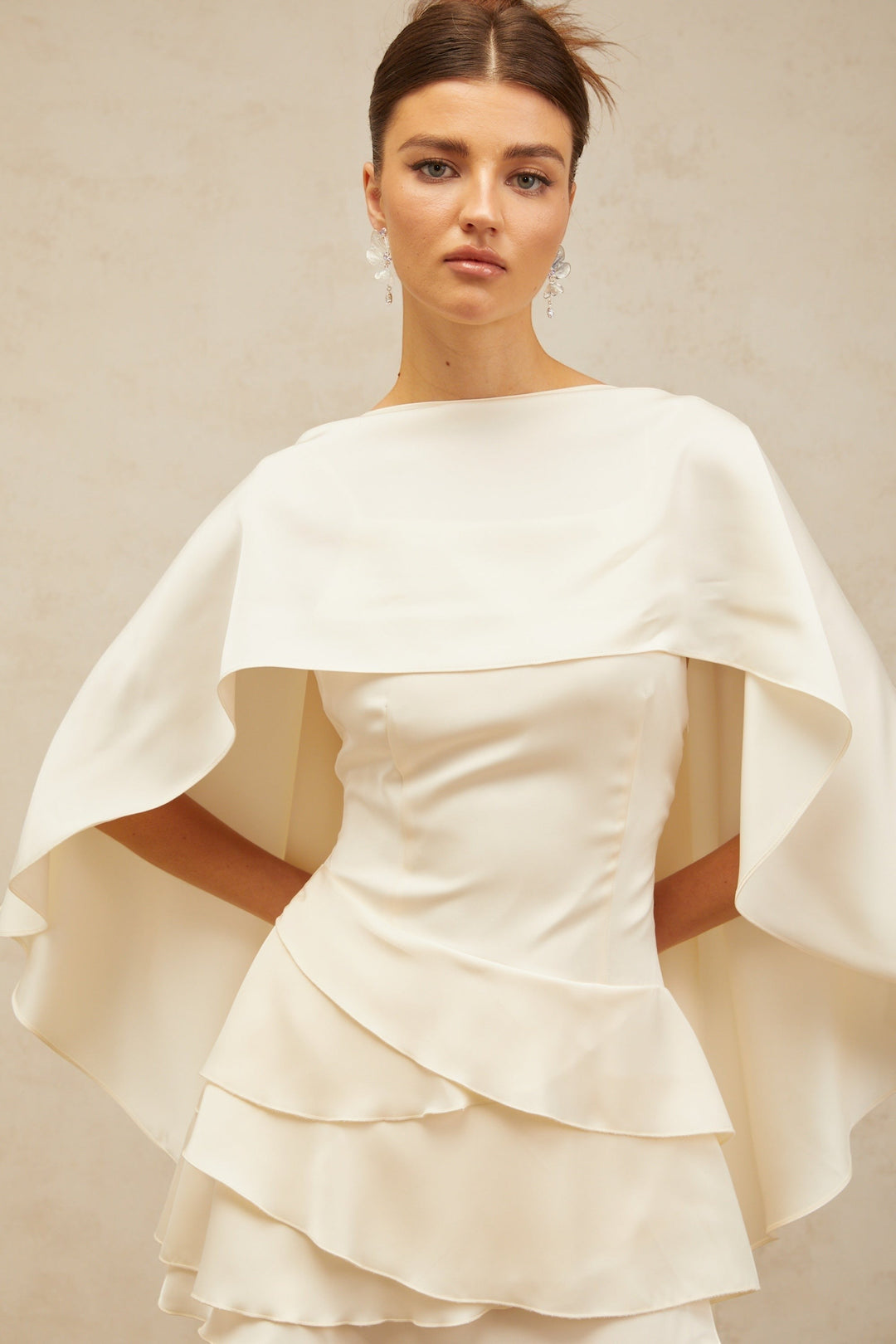 Mini Satin Dress with Lace Layers and Salon Details