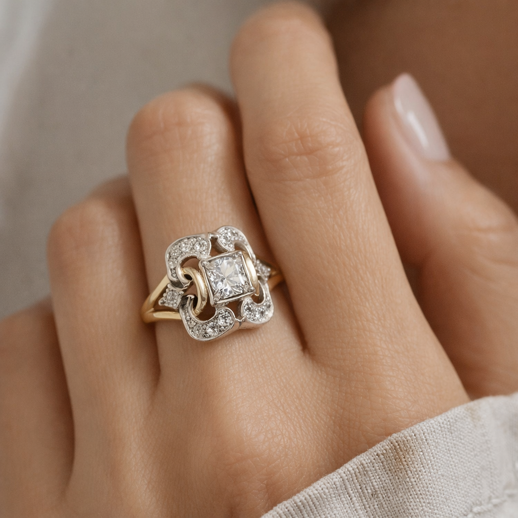 Margarete - Vintage gold ring with zirconia