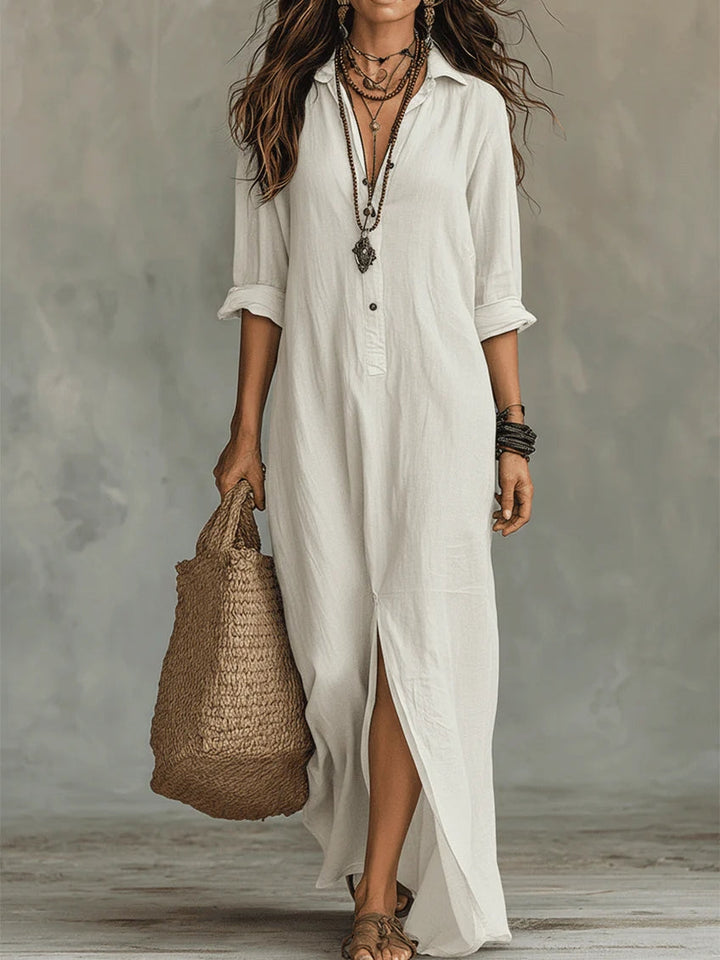 Soline | Long Dress with Buttons and Comfortable V Neckline