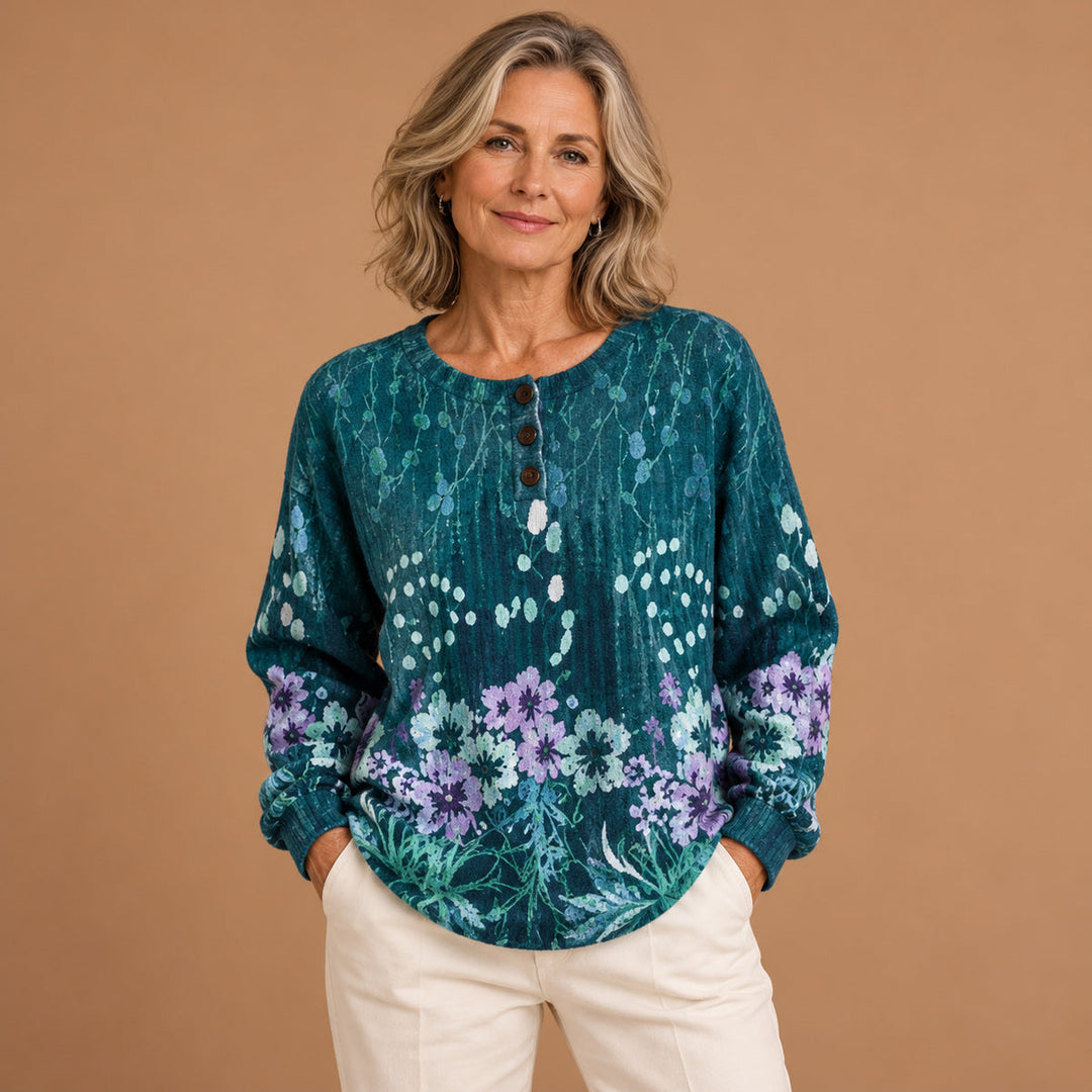 Niamh - Floral-Patterned Petrol Jumper