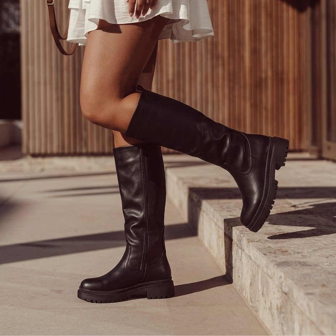 Curved Toe High Boots with Chunky Sole