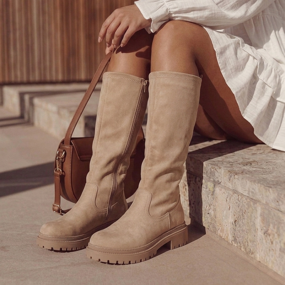Curved Toe High Boots with Chunky Sole