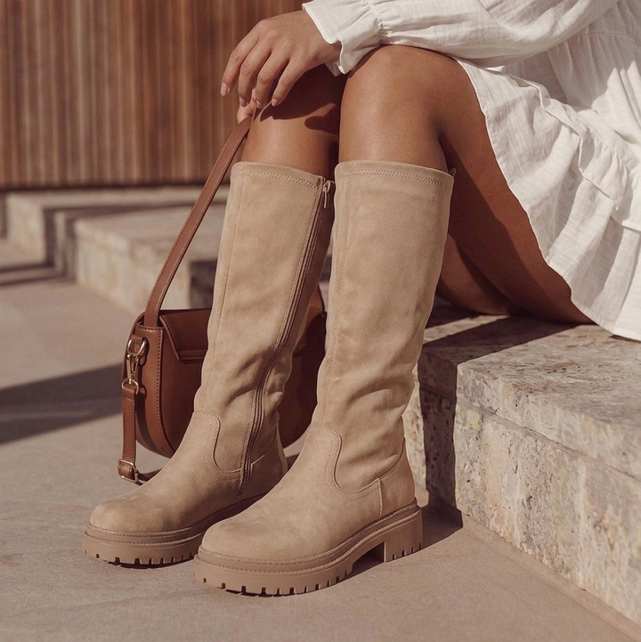 Curved Toe High Boots with Chunky Sole
