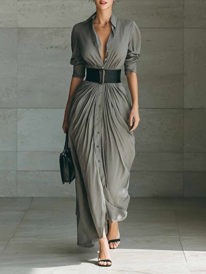 Fabiola | Belted Pleated Maxi Dress