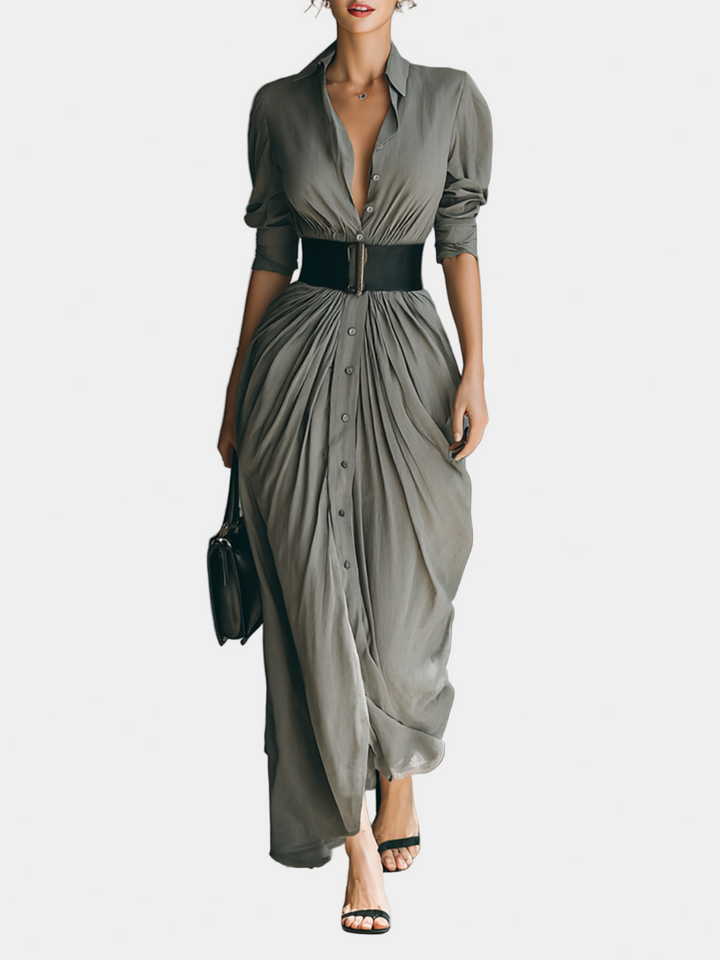 Zoe - Belted Long Pleated Dress