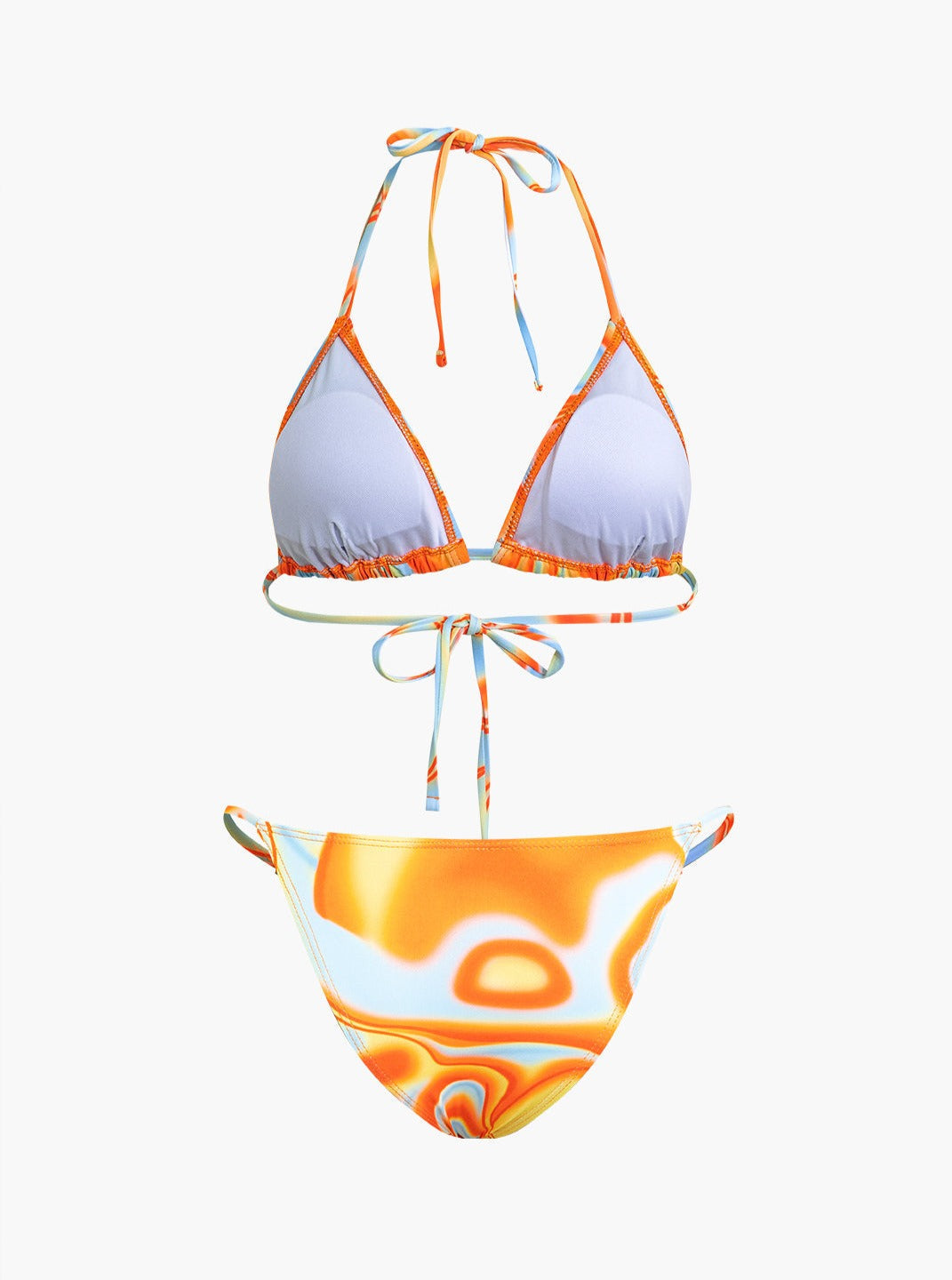 Halter Neck Swimsuit Set with Abstract Design - 3 Pieces