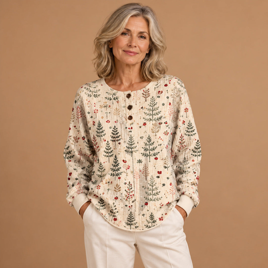 Emer - Cream Jumper Featuring a Subtle Christmas Tree Design