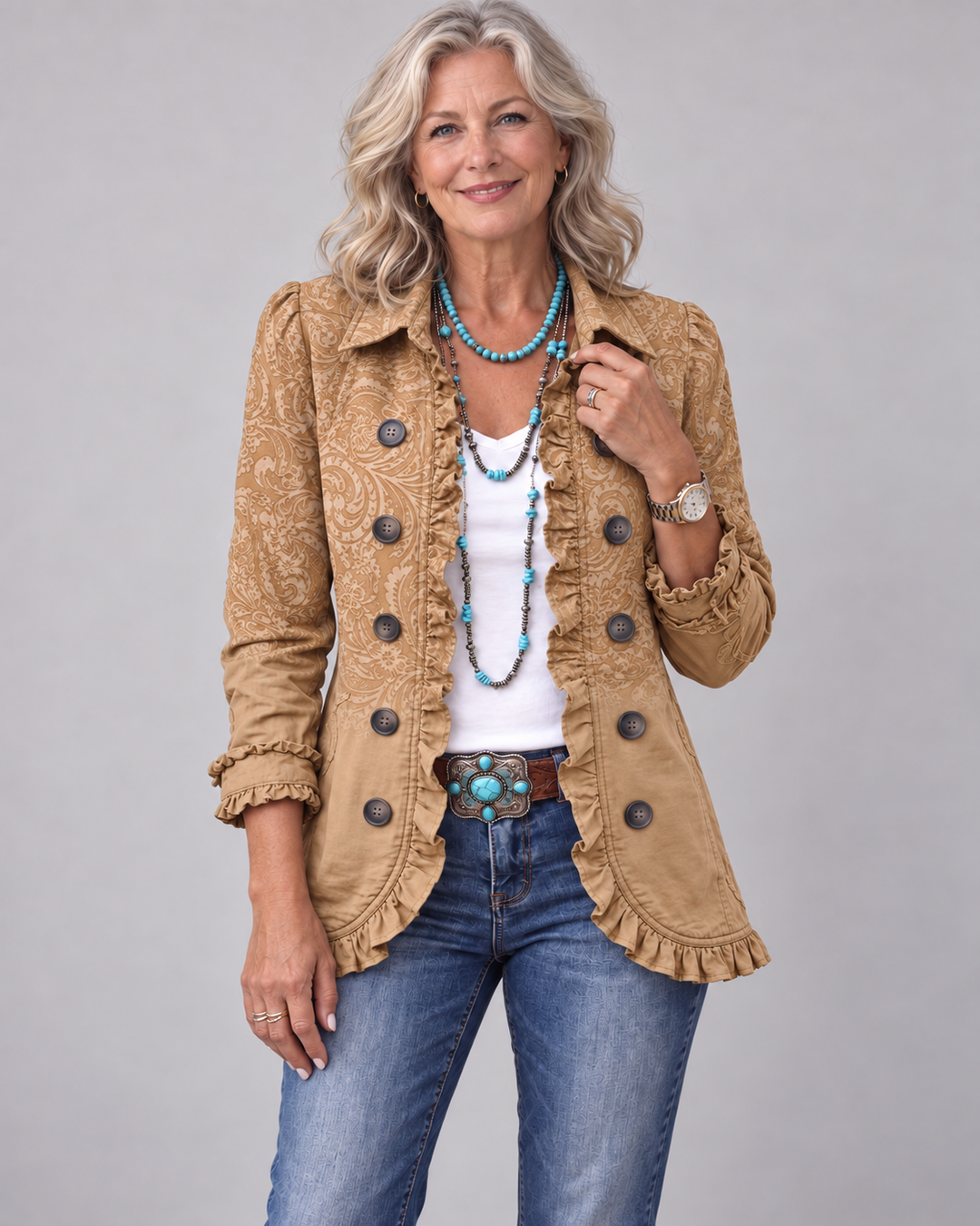 Caoimhe | Blazer in Khaki with Ruffled Hem