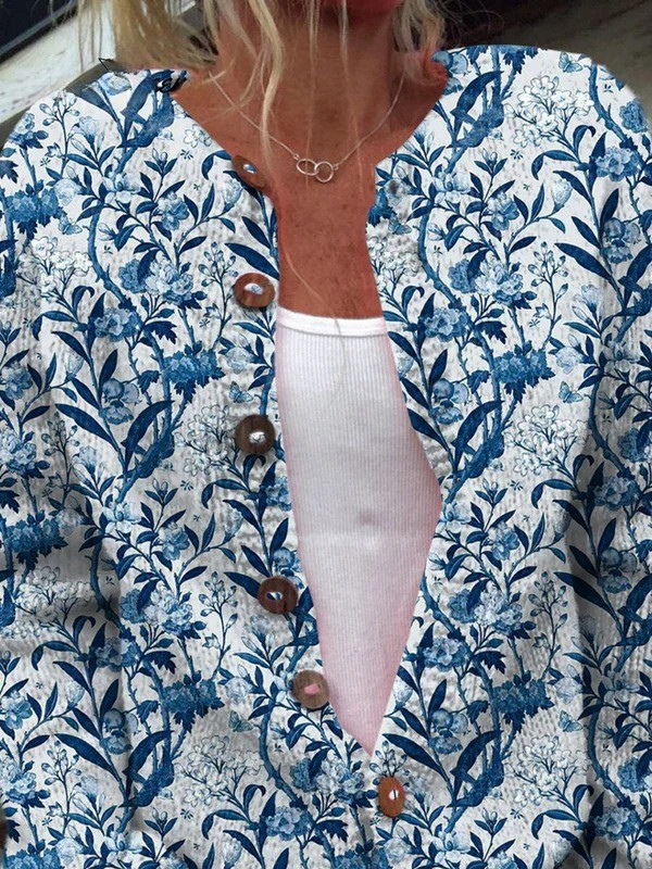 Floral Pattern Cardigan with Buttons