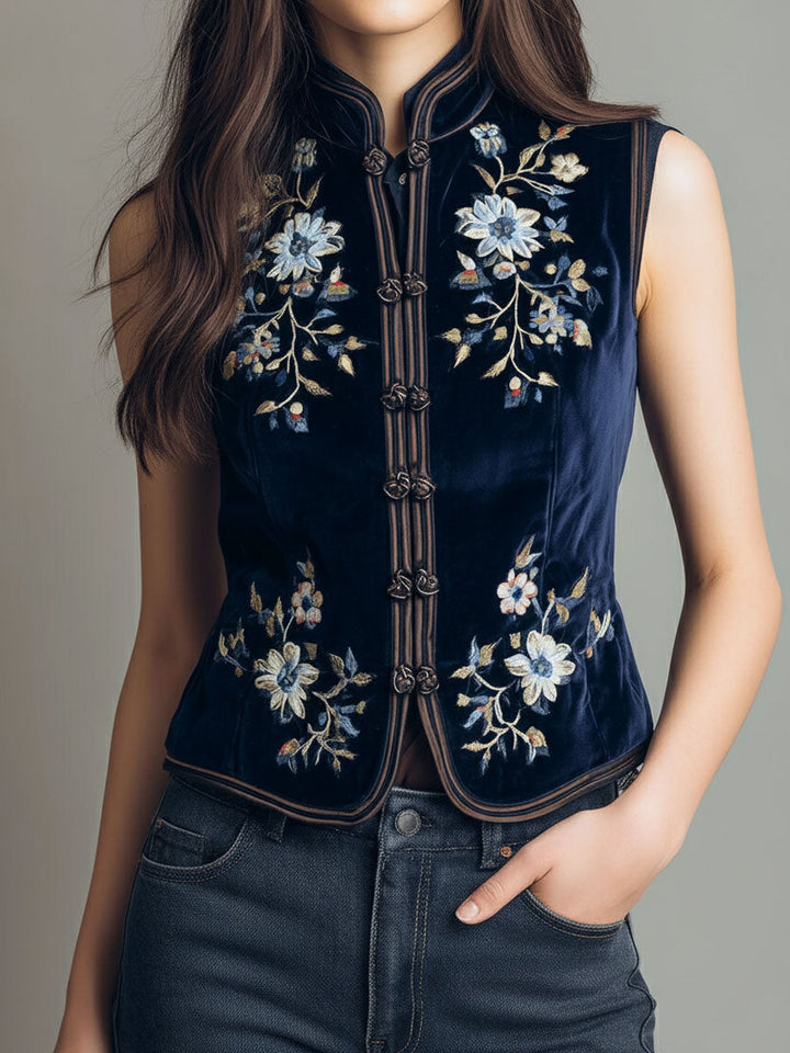 Bohemian Embroidered Blue Velvet Gilet