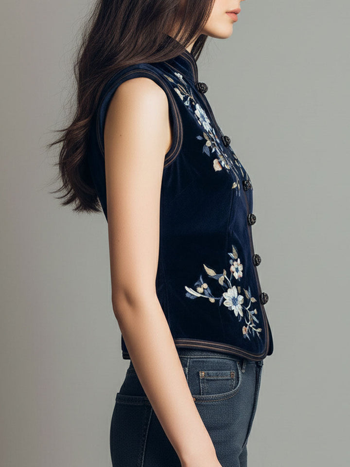 Bohemian Embroidered Blue Velvet Gilet
