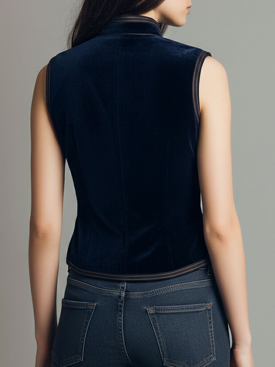 Bohemian Embroidered Blue Velvet Gilet