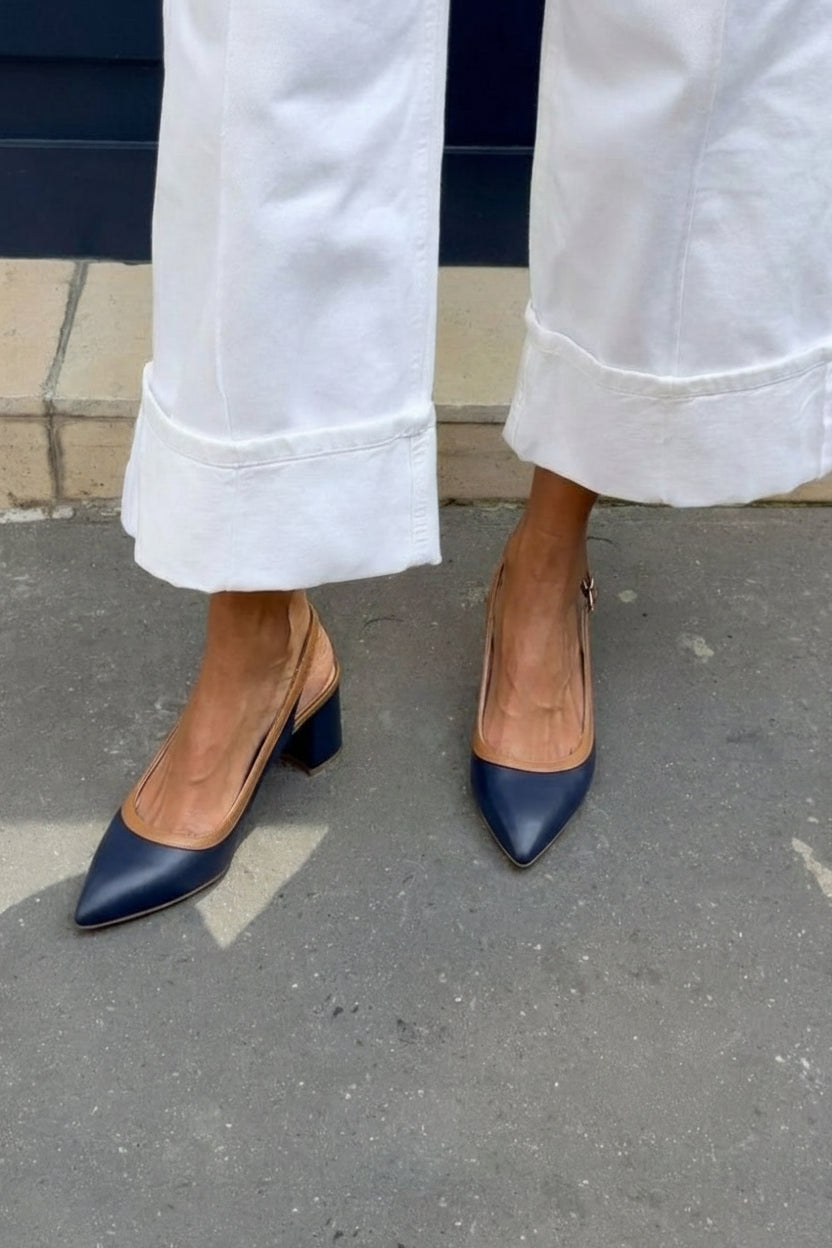 Navy Blue Piedade Slingback Heels
