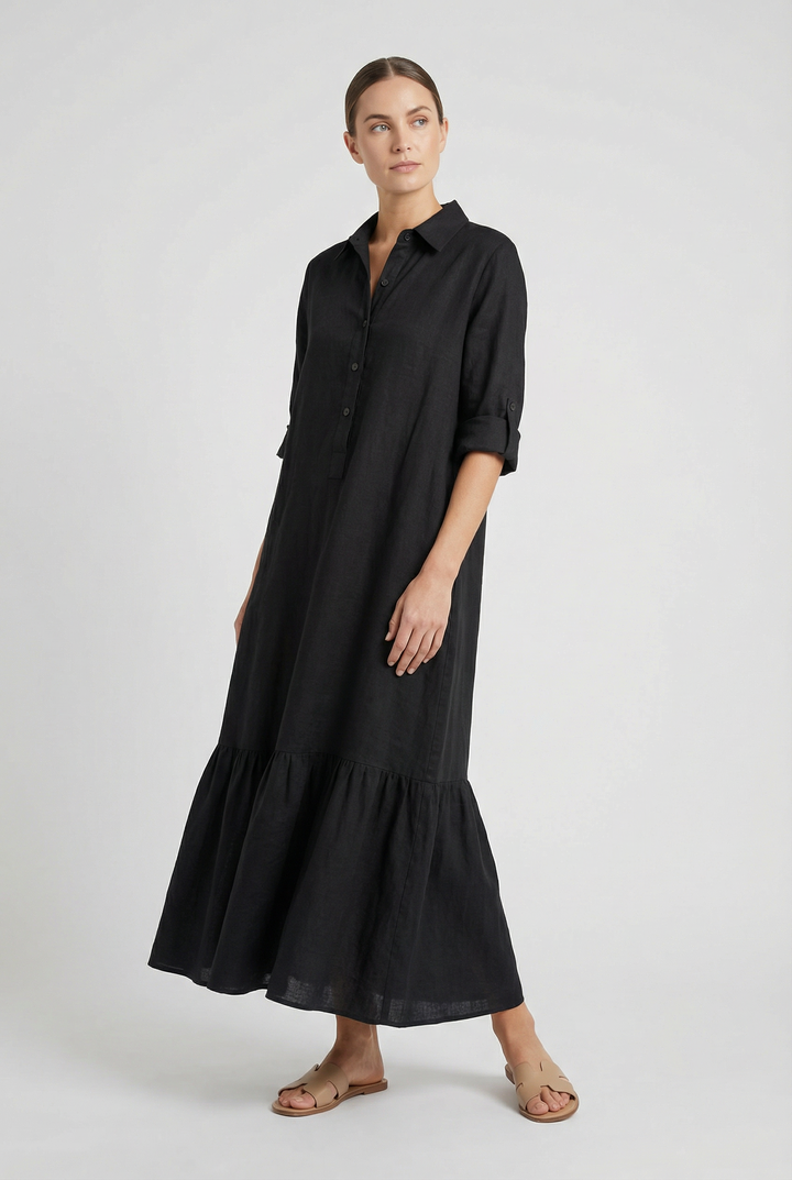 Nela | Elegant Black and White Floral Maxi Dress