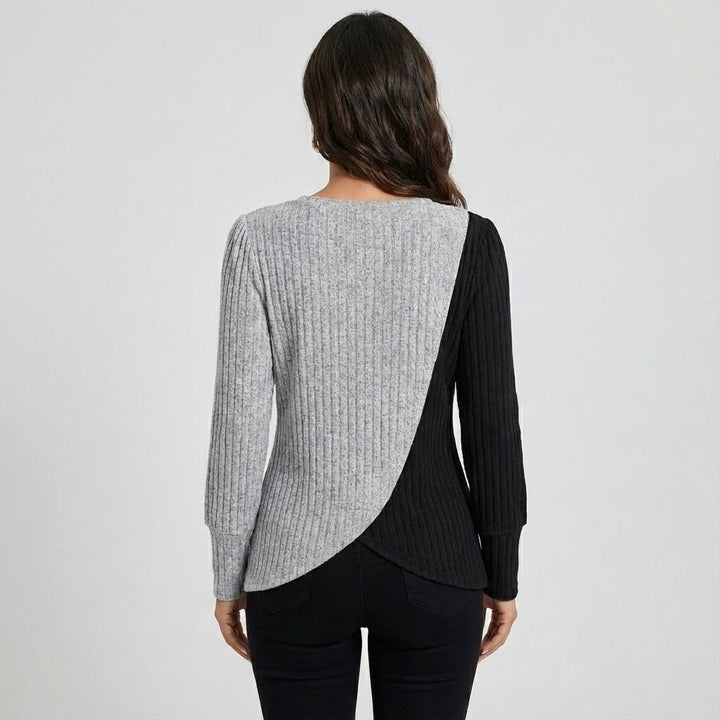 Flowing Asymmetrical Knit Sweater in Cotton Blend with Decorative Buttons