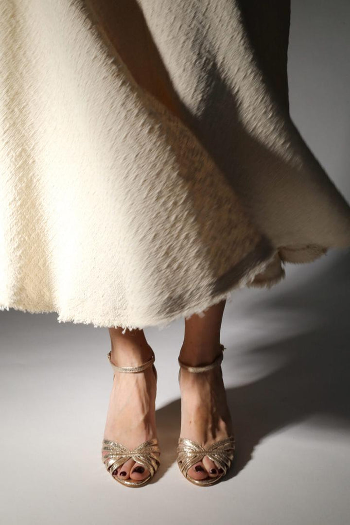 Eugenia - Shimmering Gold Peep Toe Sandals