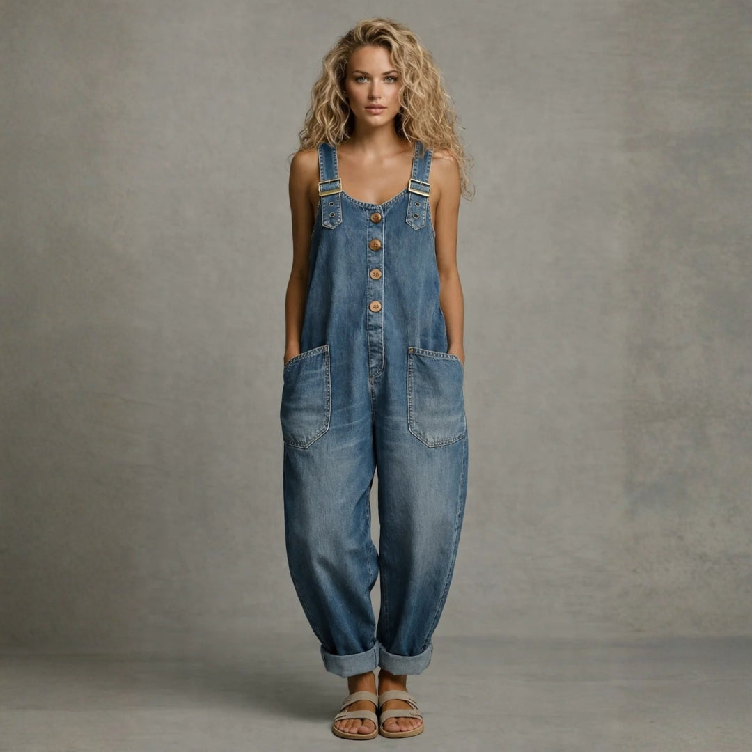 Leila - Chic Denim Jumpsuit Featuring Convenient Pockets