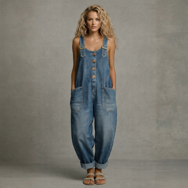 Leila - Chic Denim Jumpsuit Featuring Convenient Pockets