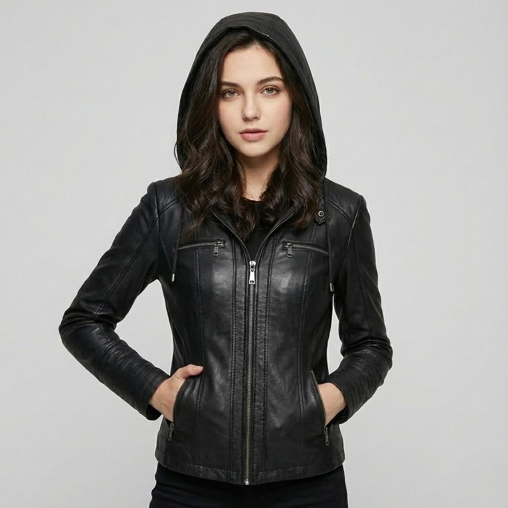 Fitted Hooded Faux Leather Jacket