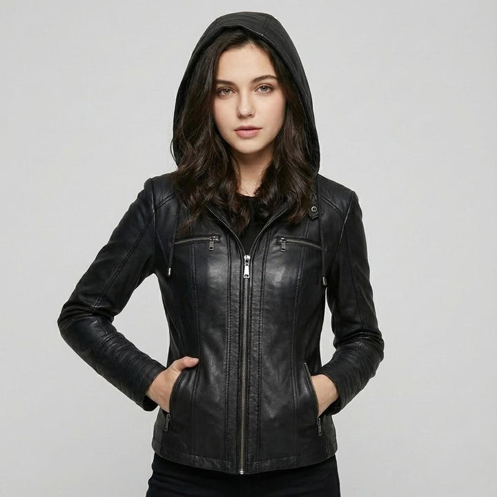 Fitted Hooded Faux Leather Jacket
