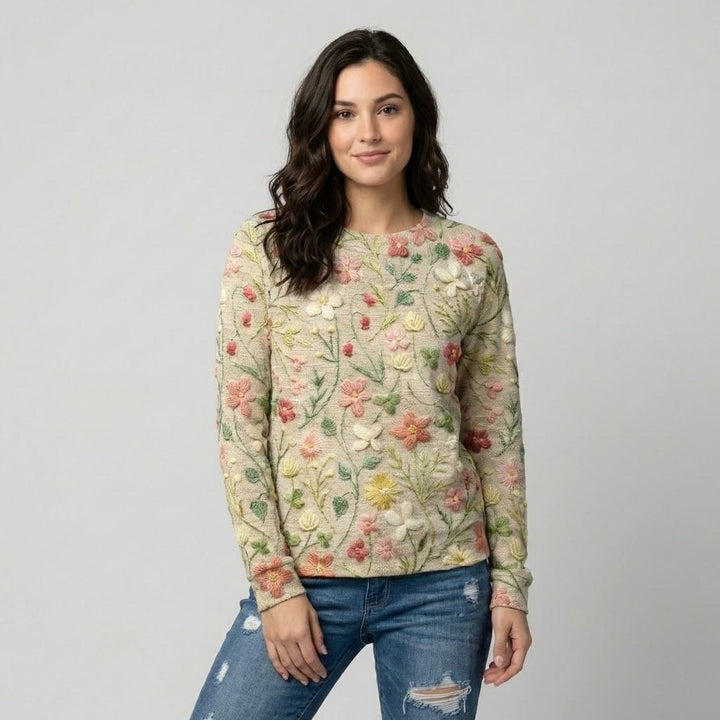 Embroidered Knitted Cotton Blend Sweater