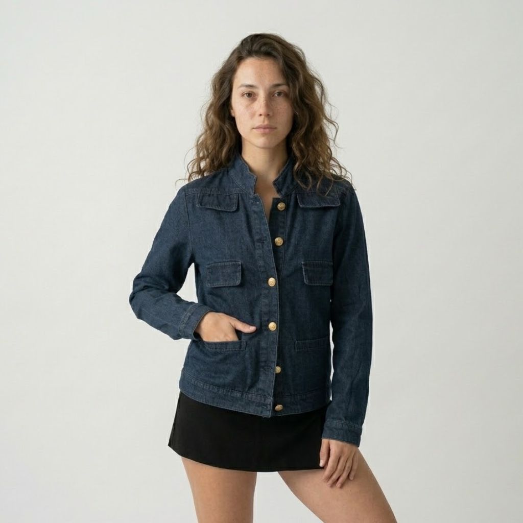 Urban-Style Structured Denim Jacket with Front Pockets