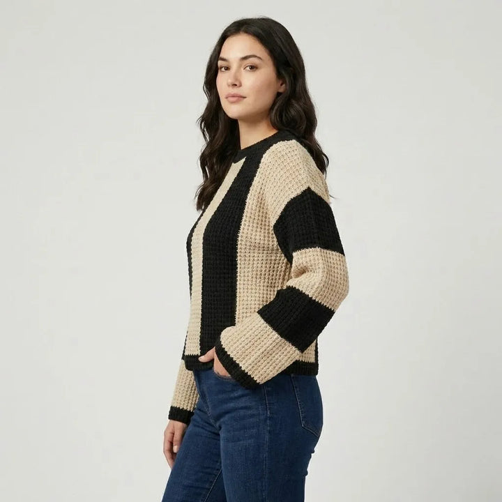 Striped Pattern Straight Cut Knitted Sweater